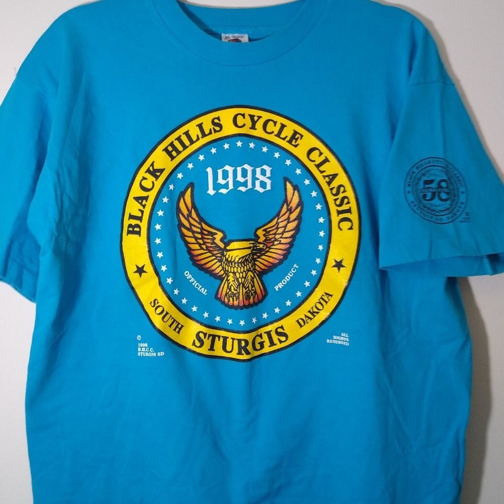 Vintage 1998 Sturgis Motorcycle Rally T Shirt Single Stitch Blue Size XL